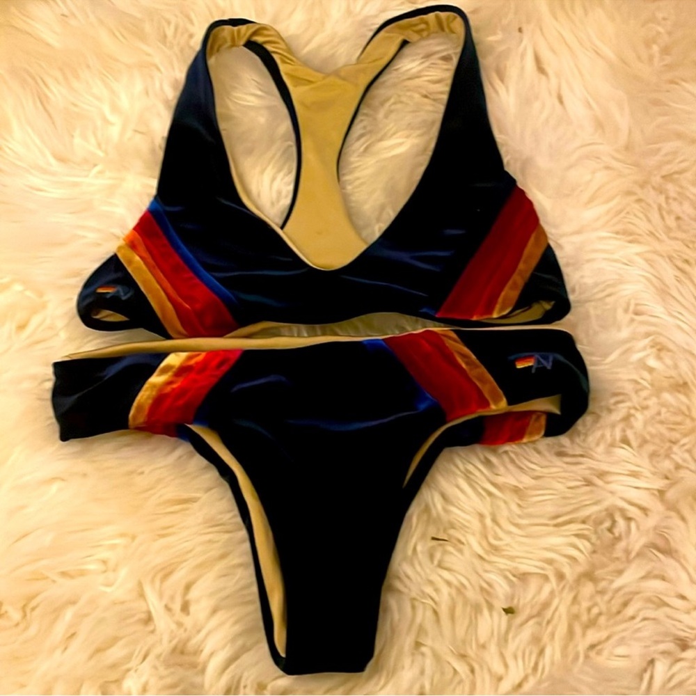 Aviator Nation 5 Stripe Blue Velvet Bikini